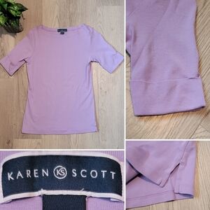 Karen Scott Lavender 1/2 Sleeve Boat Neck Blouse 2" Cuff, Size Extra Small (XS)